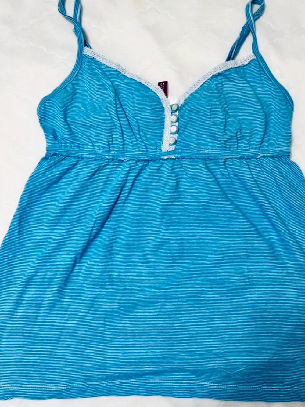 Y2k H&M Divided Blue Striped Babydoll Camisole Top Lace Trim Cami Size M